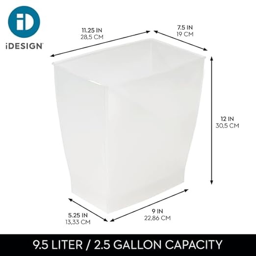 iDesign Small Plastic Bathroom Trash Can, Slim Rectangle Garbage Bin for Bedroom, Office, Dorm, Clear Frost