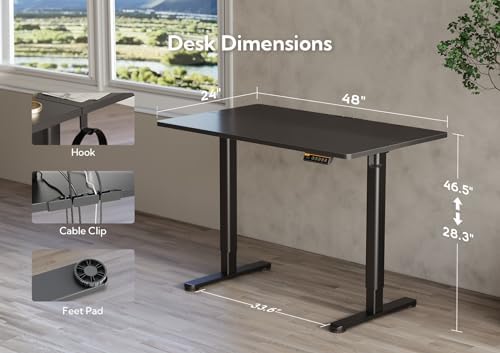 Claiks Electric Height Adjustable Standing Desk, 48x24 Inch, Black