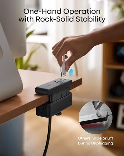 Anker Nano Power Strip, Desk Clamp, 70W Max, 1500J Surge Protector, 2 USB C