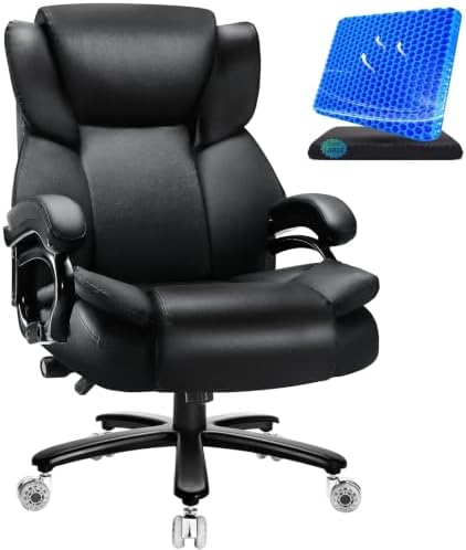 Indulgear Big and Tall Office Chair with Gel Seat Cushion,Heavy Duty Office Chair for Heavy People, High Back Executive Computer Chair with Adjustable Lumbar Support, Dual Rubber Wheel