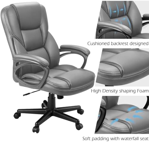 Furmax Office Executive Chair High Back Adjustable Managerial Home Desk Chair, Swivel Computer PU Leather Chair with Lumbar Support (2, Gray)
