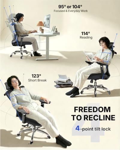 HUANUO Ergonomic Office Chair with 6D Armrest, Seat Depth Adjustment, Lumbar Support, Quiet Rubber Caster, High Back Mesh Gaming Chair with 3D Headrest, Big and Tall Chair for Home Office, Pack of 8