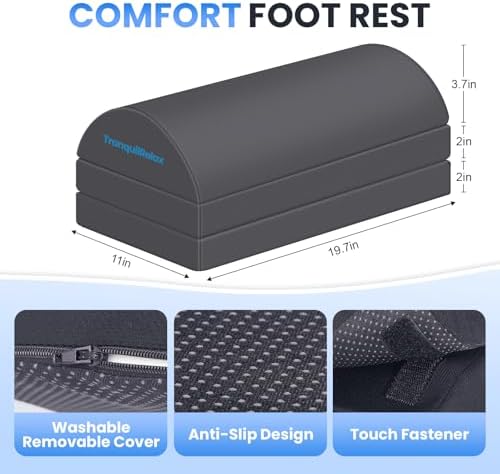 TranquilRelax Foot Rest Under Desk, 3-Height Adjustable Foot Stool, Gray