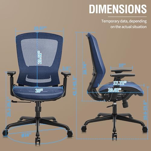 ELABEST Mesh Office Chair,Ergonomic Computer Desk Chair,Sturdy Task Chair- Adjustable Lumbar Support & Armrests,Tilt Function,Comfort Wide Seat,Swivel Home Office Chair (Blue)