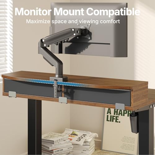 HUANUO 32 x 21 Standing Desk with 2 Drawers, C-Clamp Compatible, Walnut