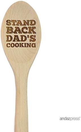 Andaz Press Laser Engraved Wooden Mixing Spoon, 12-inch, Stand Back Dad's Cooking, 1-Pack, Father's Day Birthday Christmas Gift Ideas