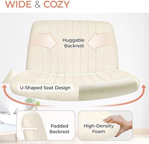 Orange Factory Criss Cross Chair, Wide Fabric Vanity Seat, Beige No Wheel