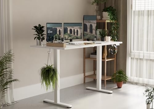 Claiks Electric Height Adjustable Standing Desk, 55x24 Inch, White