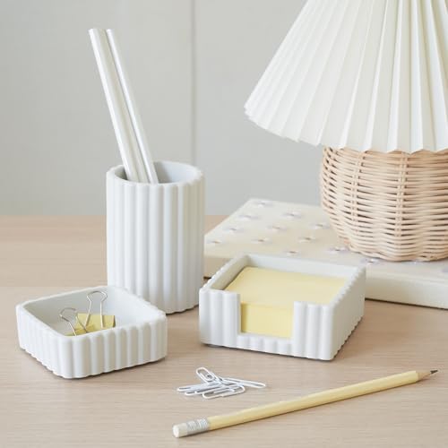 Modern Aesthetic Desk Accessories Set of 3 - Stylish Concrete Organizers