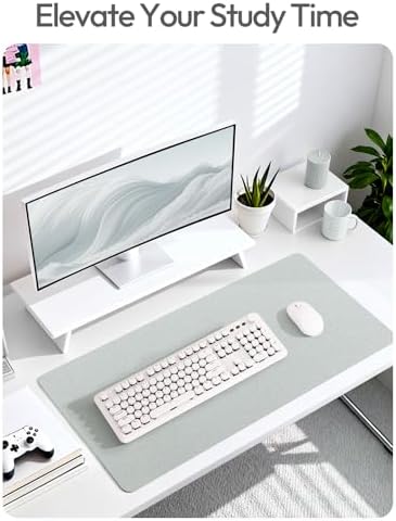 YSAGi Leather Desk Pad Protector, Office Desk Mat, Large Mouse Pad, Non-Slip PU Leather Desk Blotter, Laptop Desk Pad, Waterproof Desk Writing Pad for Office and Home (Silver, 23.6" x 13.8")