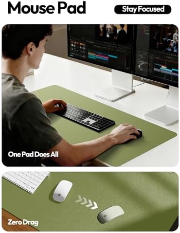 YSAGi Leather Desk Protector, Office Mat, Large Mouse Mat, Non-Slip PU Leather Blotter, Laptop Desk Mat, Waterproof Writing Pad for Office and Home(Green, 42" x 17.2")