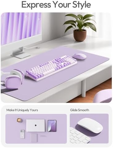 YSAGi Leather Desk Pad Protector, Office Desk Mat, Large Mouse Pad, Non-Slip PU Leather Desk Blotter, Laptop Desk Pad, Waterproof Desk Writing Pad for Office and Home (Light Purple, 47" x 17")