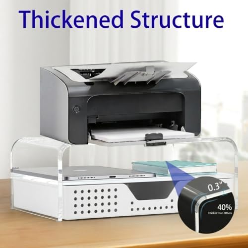 OPNICE Desk Organizer and Accessories, 2-Tier Computer Monitor Stand Riser with Drawer and 2 Pen Holders, Laptop Stand, Office Desk Accessories for Office Supplies, Transparent