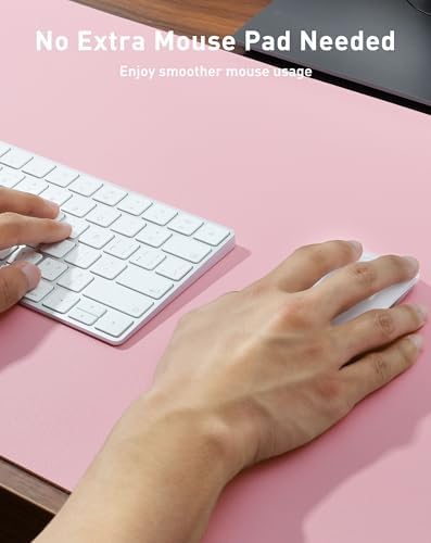 Aothia Faux Leather Desk Mat - Large Mouse Pad, Non-Slip PU Leather Blotter, Waterproof Writing Surface for Office and Home (Fairy Pink, 63" x 24")
