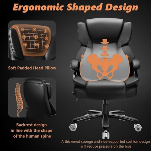 Indulgear Big and Tall Office Chair with Gel Seat Cushion,Heavy Duty Office Chair for Heavy People, High Back Executive Computer Chair with Adjustable Lumbar Support, Dual Rubber Wheel
