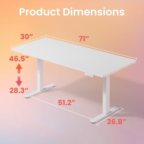 HUANUO 71x30 Inch Electric Standing Desk, Height Adjustable, White