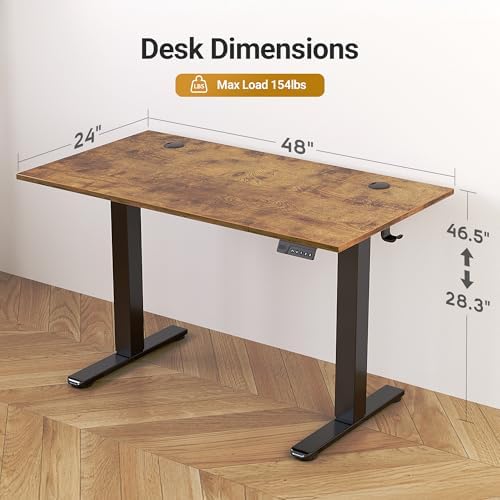 Claiks Electric Height Adjustable Standing Desk, 48x24 Inch, Vintage Brown