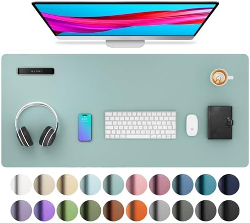 Aothia Leather Desk Pad Protector, Mouse Pad,Office Desk Mat, Non-Slip PU Leather Desk Blotter, Laptop Desk Pad, Waterproof Desk Writing Pad for Office and Home (36" x 17", Light Blue)