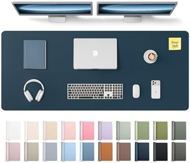 YSAGi Leather Desk Pad Protector, Office Desk Mat, Large Mouse Pad, Non-Slip PU Leather Desk Blotter, Laptop Desk Pad, Waterproof Desk Writing Pad for Office and Home (Dark Blue,55" x 17.2")