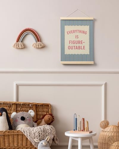 FGFK Everything Is Figureoutable Inspirational Wall Art Poster Hanger Frame, Retro Pink and Blue Positive Affirmations Canvas Prints Framed Wall Decor for Home Classroom Office, 12x16 Inch