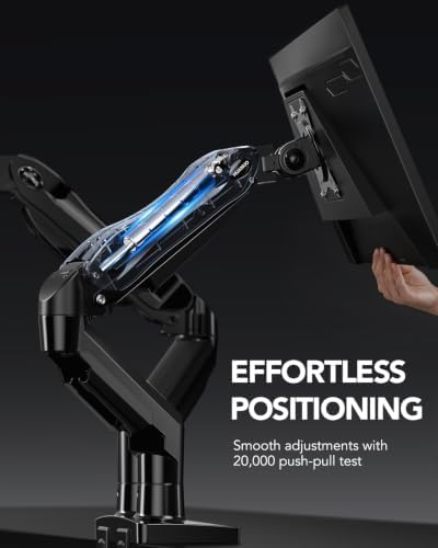 HUANUO Dual Monitor Stand, Fully Adjustable Gaming Monitor Desk Mount for 13–27″ Computer Screens, Full Motion VESA 75x75/100x100 with C-Clamp & Grommet Base, Each Arm Holds 4.4 to 19.8 lbs