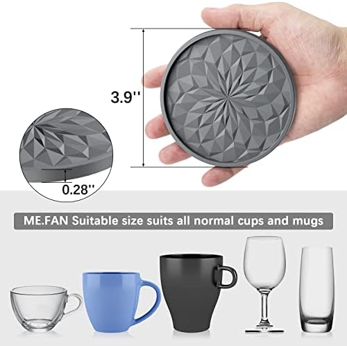 ME.FAN Silicone Coasters with Holder,[6 Pack] Drinking Coasters - Cup Mat for Hot or Cold Drinks, Thickened, Non-Slip, Non-stick,Deep Tray Wine Red