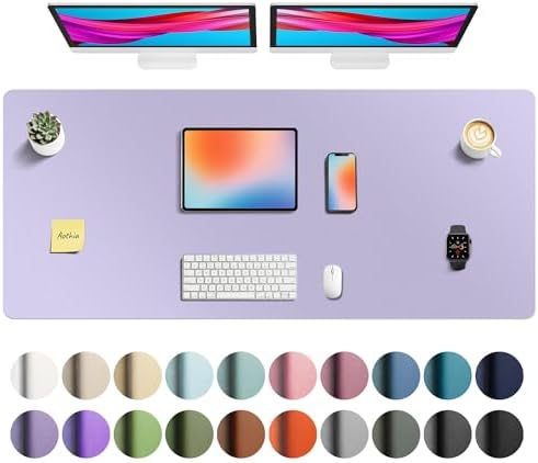 Aothia Faux Leather Desk Mat - Non-Slip PU Leather Desk Blotter, Waterproof Writing Surface, Large Desk Pad for Office & Home (Lavender, 55" x 24")