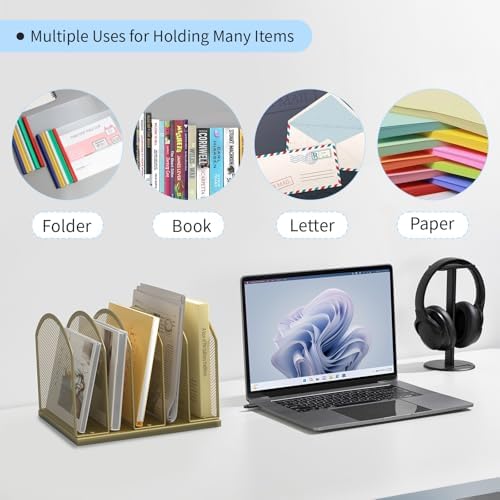 Gawerk 5-Section Vertical Desktop Organizer, 5-Section Mesh File Folder Stand Sorter for Office Home Classroom Organization