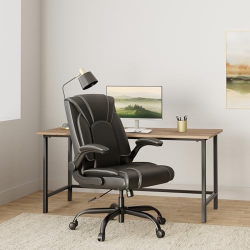 Flip-Up Arms Executive Office Chair, 300lbs, Hydrolysis-Resistant Leather