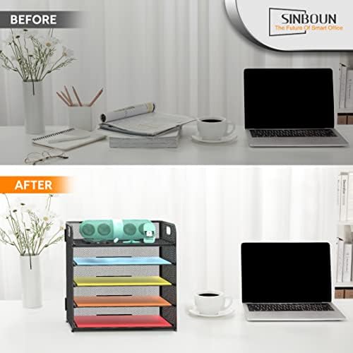 2 Pack Letter Tray 5-Tier Desk Organizer File Paper Holder with Handle, Metal Desktop Document Shelf Tray Office Classroom Organization - Black