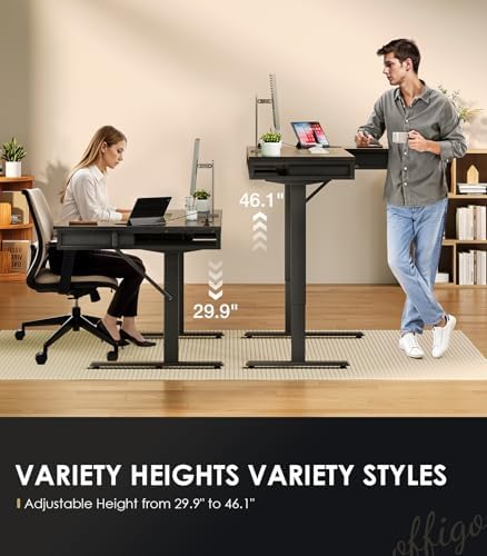 OffiGo 55 Inch L Shaped Electric Standing Desk with 4 Drawers, Black