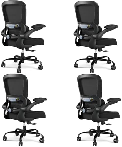 TRALT Office Chair - Ergonomic Desk Chair with Adjustable Lumbar Support, Mesh Computer Chair, Executive Chairs for Home Office Comfortable Lumbar Support Black Pack of 4