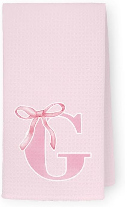 Monogrammed Initial G Hand Towels for Bathroom, Personalized Gifts for Women Girls Birthday Christmas, Coquette Preppy Pink Bows Waffle Kitchen Dish Tea Towels with Initial, 16x24 Inch