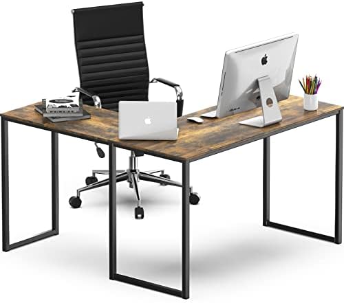 SHW Mission 48 x 48 L-Shape Home Office Computer Desk, Rustic Brown