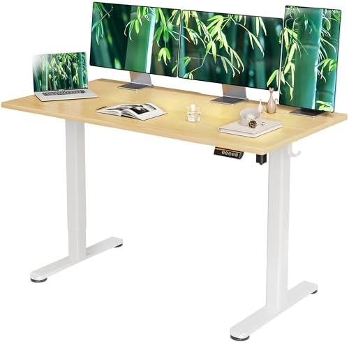 Claiks Electric Height Adjustable Standing Desk, 55x24 Inch, Bamboo