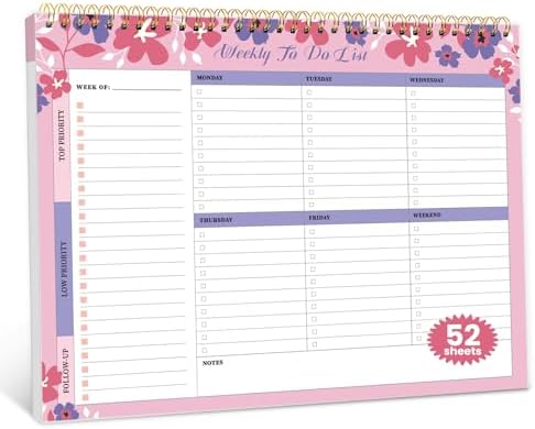 Weekly To Do List Notepad with 52 Undated Sheets（8.5"×11"）- Undated Weekly Planner Notepad for Office Desk Accessories and Supplies - Petal Pink
