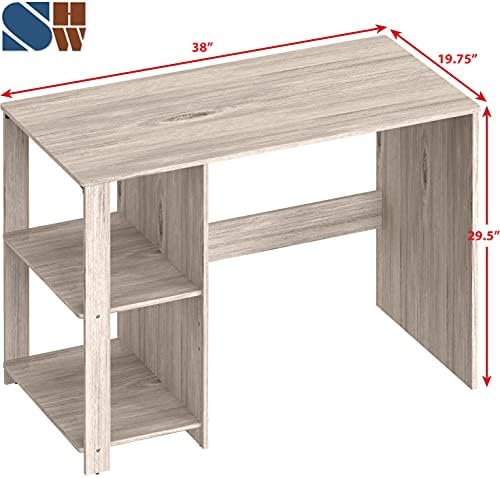 SHW 38-Inch Home Office Computer Desk with Shelves, Maple