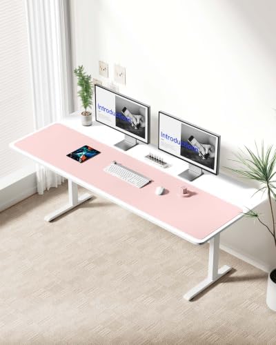 YSAGi Leather Desk Protector, Office Mat, Large Mouse Mat, Non-Slip PU Leather Blotter, Laptop Desk Mat, Waterproof Writing Pad for Office and Home(Light Pink, 63" x 17.2")
