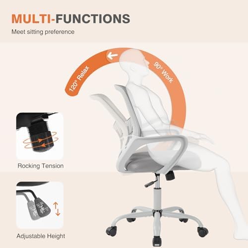 Sweetcrispy Computer Desk Chair, Mesh Office Chair, Lumbar Support, Grey