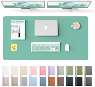YSAGi Leather Desk Protector, Office Mat, Large Mouse Mat, Non-Slip PU Leather Blotter, Laptop Desk Pad, Waterproof Writing Pad for Office and Home (Green-Blue, 47.2" x 23.6")