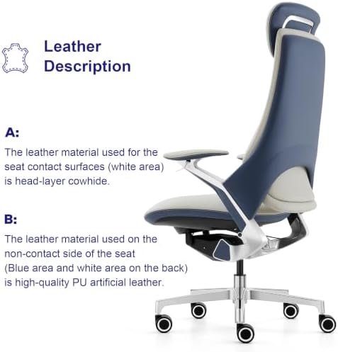 Genuine Leather Executive Office Chair，Top-Grain Cowhide, Ergonomic Design