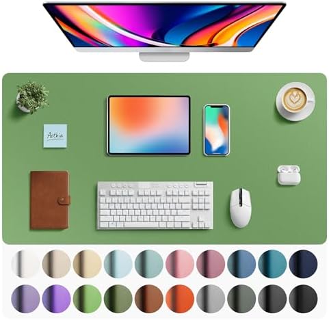 Aothia Faux Leather Desk Mat - Large Mouse Pad, Non-Slip PU Leather Blotter, Waterproof Writing Surface for Office and Home (Olive Green, 40" x 24")