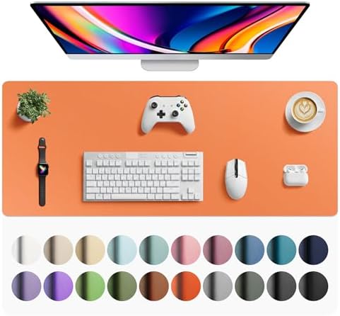 Aothia Faux Leather Desk Mat - Large Mouse Pad, Non-Slip PU Leather Blotter, Waterproof Writing Surface for Office and Home (Hermes Orange, 42" x 17")