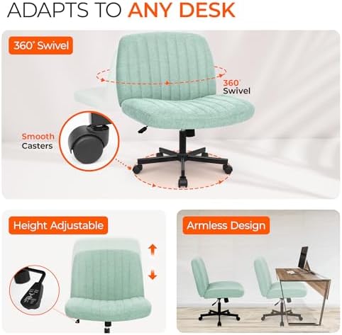 Orange Factory Criss Cross Chair, Wide Fabric Vanity Desk Seat, Mint Wheel