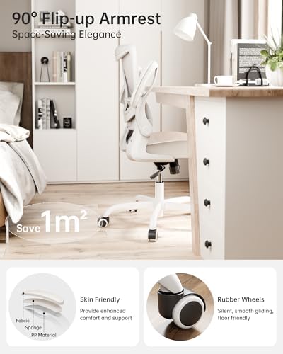 MUXX.STIL Office Chair, PU Leather Ergonomic Desk Chair with Adjustable Lumbar Support and Flip up Armrest, Breathable Mesh Computer Chair for Home Office, Khaki