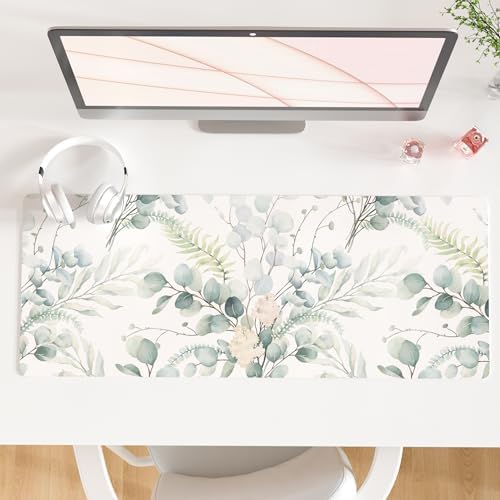QiyI PU Leather Large Mouse Pad, Office Desk Mat, 31.5" x 11.8", Eucalyptus