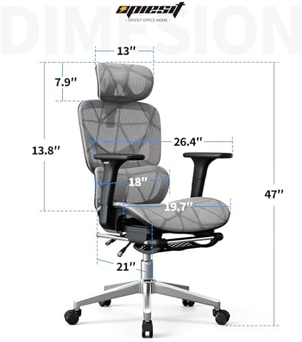 Mesh Office Chair,Ergonomic Computer Chair,Adjustable Lumbar High Back Desk Chair 400lbs,4D Adjustable Armrests & Removable Headrest,Breathable Mesh Chair for Adults,Home Gaming & Workplace(Gray)
