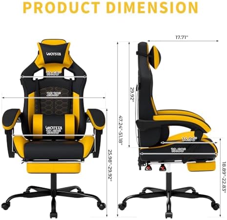 Gaming Chair with Massage,Ergonomic PC Gaming Chair with Footrest Comfortable Headrest and Lumbar Support,High Back Game Chair PVC Leather,300LBS (Sunflower Yellow)
