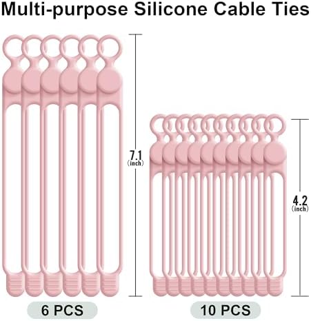 Silicone Cable Ties, Cord Organizer Cable Management,2Sizes-Pink