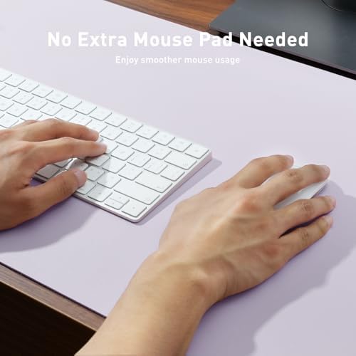 Aothia Faux Leather Desk Mat - Non-Slip PU Leather Desk Blotter, Waterproof Writing Surface, Large Desk Pad for Office & Home (Soft Lavender, 55" x 24")